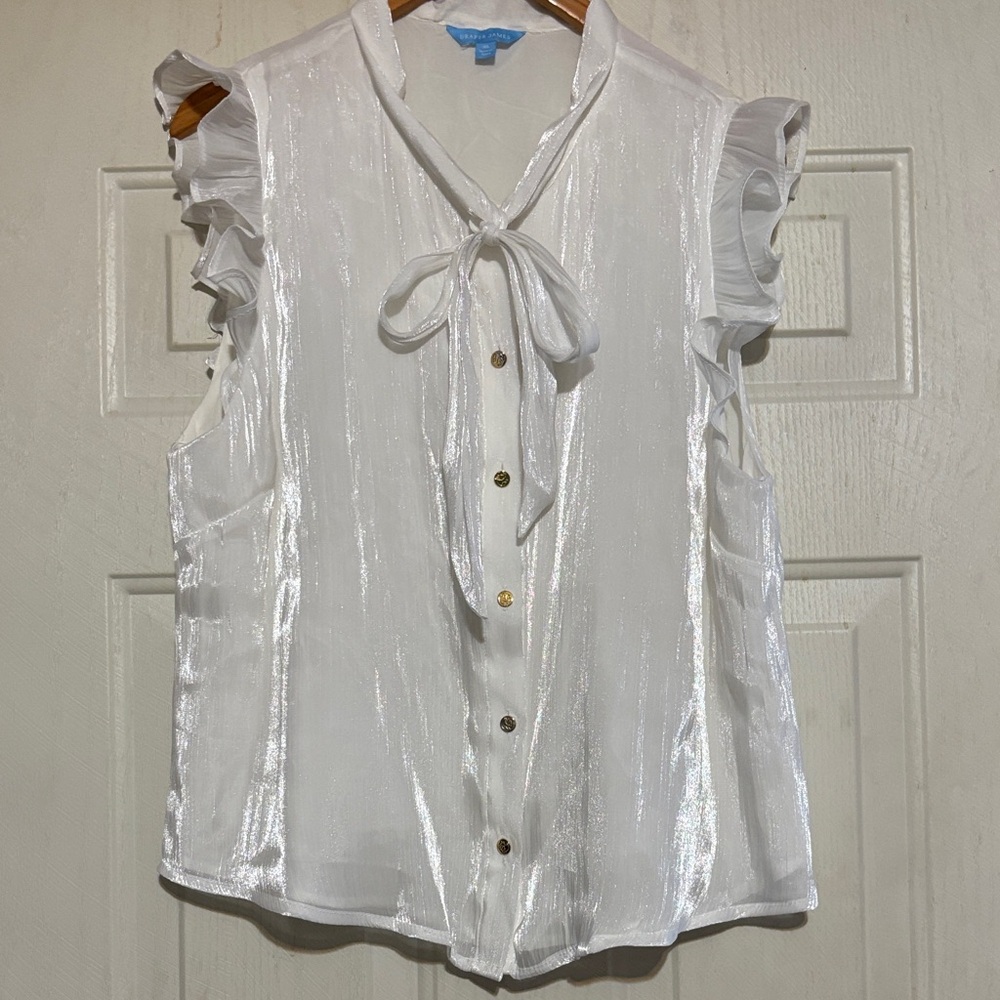 Draper James Shimmering White Tie-Neck Blouse